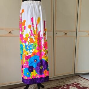 Vntg Hawaiian Maxi Skirt by ALICE Polynesian~ Tiki Style, BOLD Floral Print, SM